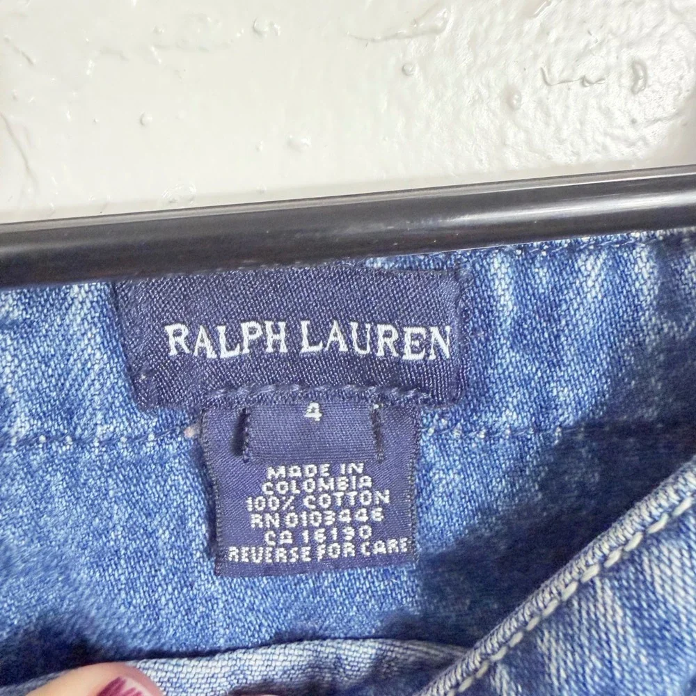 Ralph Lauren Girls Denim Polo Bear Overall Dress Medium Wash Blue Size 4